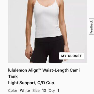 lululemon Align™ Waist-Length Cami Tank Light Support, C/D Cup